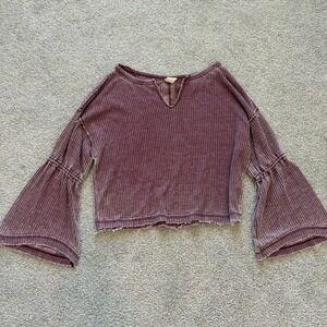 We The Free Dahlia Thermal Top Womens‎ S Purple Waffle Knit Boho Relaxed